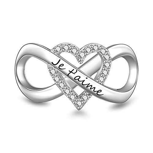 SIMPORDS Charm Argent 925 Femme Infini avec Cœur Gravé Je t'aime Cadeau pour Maman Fille Enfant Nonna Amoureux Petite-Amie