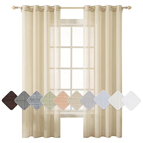MIULEE Leinenoptik Voile Vorhänge Ösen 2er Beige 140x225cm – Ansicht 9
