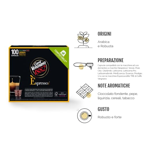 Caffè Vergnano 1882 - 100 Capsule Caffè Compostabili e Compatibili con Nespresso, Napoli - Pack da 100 capsule - Immagine 3