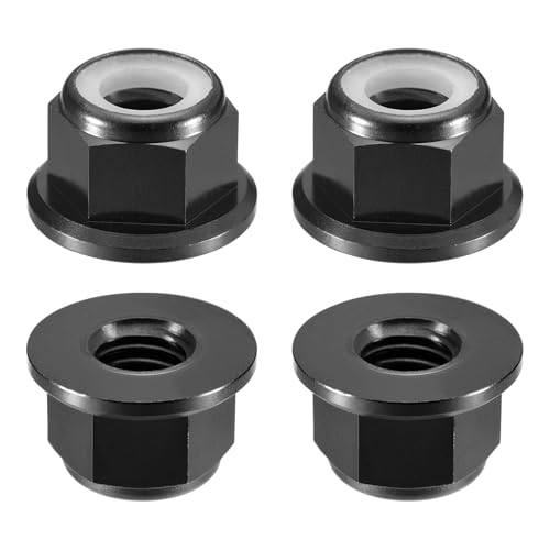 QUARKZMAN Tuercas Hexagonales Con Insertos De Nylon 4 Piezas - M8 X 1.25mm Tuerca De Bloqueo De Aleación De Aluminio Tuerca De Brida Anodizada Para Fijadores (Negro)