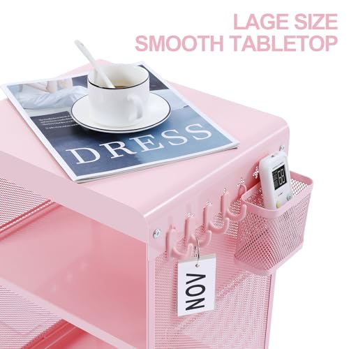 Cute-Bedside-Nightstand-Table-Girls-Metal-Side-Table-Kid-End-Table-with-Storage-for-Living-Room-Bedroom-Kids-Room-Dorm-Office-Classic-Pink Cute Bedside Nightstand Table Girls Metal Side Table Kid End Table with Storage for Living Room Bedroom Kids Room Dorm Office Classic Pink