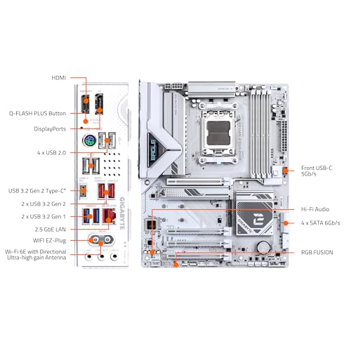 GIGABYTE B850 Eagle WIFI7 ICE AMD AM5 LGA 1718 Motherboard, ATX, DDR5, 3X M.2, PCIe 5.0, USB-C, WIFI7, 2.5GbE LAN, EZ-Latch by GIGABYTE - Image 5