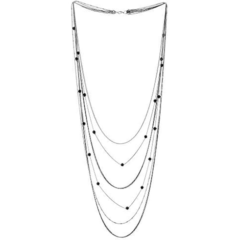 iMECTALII Silver Black Statement Necklace Waterfall Multi-Strand Long Chains with Crystal Beads Charms Pendant Cover