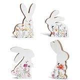 4 Stück Osterhase Dekoration, Weiße Osterdeko Holz, Frühlingsdeko Aufsteller, Osterhasen Figuren Set, Ostern Deko für Tisch, Garten, Party, Ostergeschenk, Frühlingsdeko, Erwachsene, Party