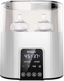 Aquecedor Duplo de Mamadeira Branco 110V com Visor LCD e Temporizador, Esteriliza, Descongela e Conserva Leite Materno e Fórmula