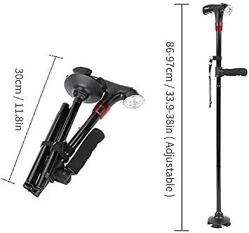 Canes Walking Cane, Retractable Collapsible Anti Slip Height Hand Walking Stick with Led Light and 4 Head Pivoting Trusty Base