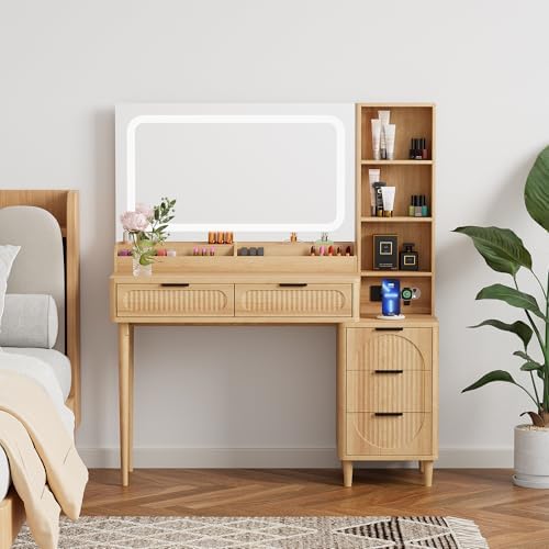 Makeup Vanity Desk with Mirror and Lights, Modern Large Dressing ...
