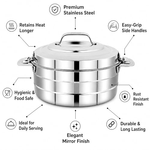 Image of Pigeon Galaxy Stainless Steel Insulated Casserole | Insulated Hot Pot | Food Grade Casserole Container with Steel Lid - Galaxy 1000ml