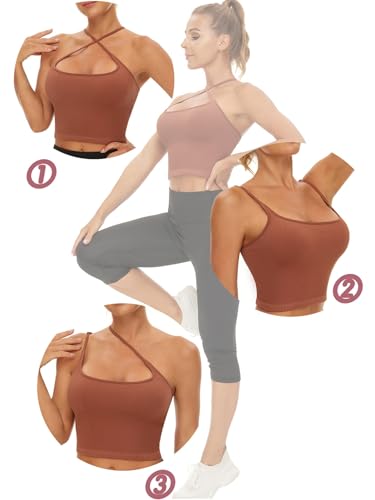 Image of Chilylori Seamless Sports Bra Cropped Tank Top with Adjustable Strap 2 Pack | Workout Tops Ribbed Sports Bra for Women Wireless Longline Crop Tank Padded Comfortable Brami