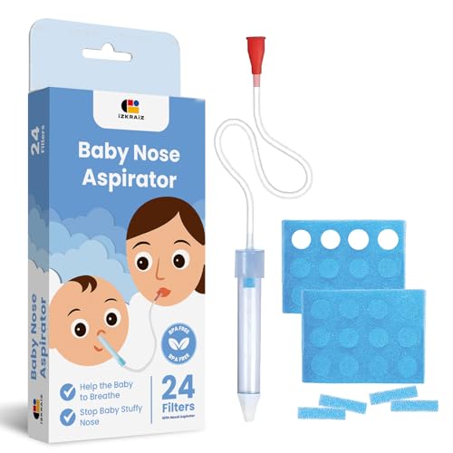 Baby Nasal Aspirator with 24 Filters Safe & Gentle Mucus Remover for Newborns & Infants Nose Cleaner for Babies BPA-Free & Easy to Clean Soft Tip IZKRAIZ