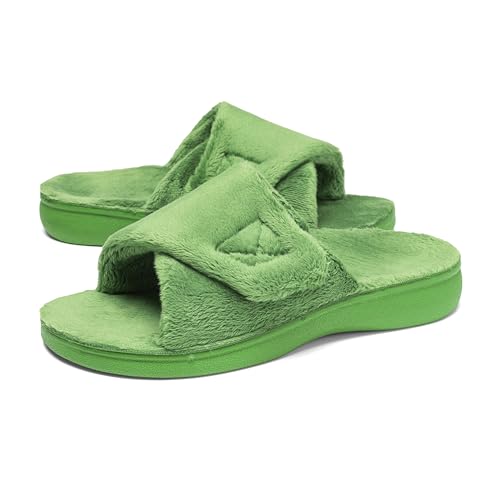 Image of SOLLBEAM Women's Plantar Fasciitis Fuzzy House Orthopedic Adjustable Slippers With Arch Support Orthotic Heel Cup Sandals For Ladies