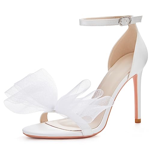 Coutgo Women's Bow Heels Open Toe Stiletto Heels One Strap Party Summer High Heeled Sandals Asymmetric Non-Removable Bow Knot2