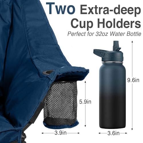 Silla de Camping Sobredimensionada para Adultos USKAU con Capacidad de 400 lbs, Plegable con Acolchado y Porta Vinos, 2 Porta Vasos y Bolsillos Laterales, Bolsa de Transporte Portátil miniatura 2
