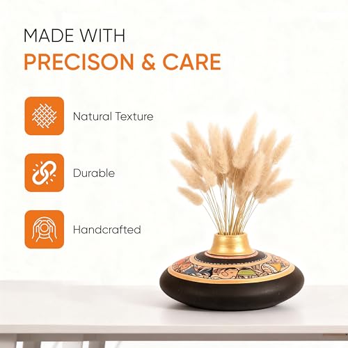 Image of Aakriti Art Creations Earthen Handcrafted Black Madhubani Vase 3.5x6.5 (HxD) | Terracotta Flower Vase | Matte Finish Traditional Decorative Vase for Living Room, Table Decor & Gifting
