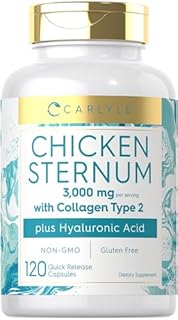 Carlyle Chicken Sternum Cartilage Collagen Capsules | Type II 3000mg | 120 Pills | Plus Hyaluronic Acid | Non-GMO, Gluten Free
