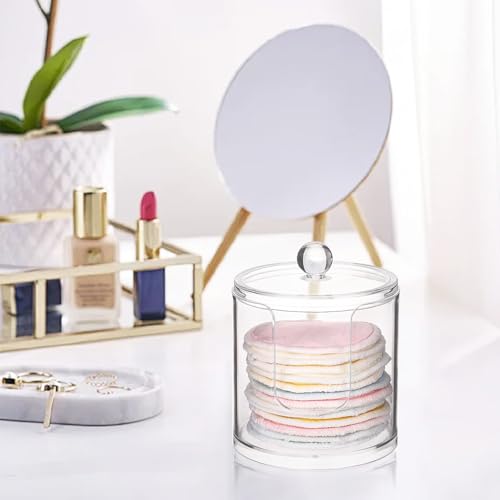 Image of Tbestmax Plastic Cotton Round Holder and Dispenser, Clear Cotton Pads Storage Bathroom Canister Vanity Makeup Organizer