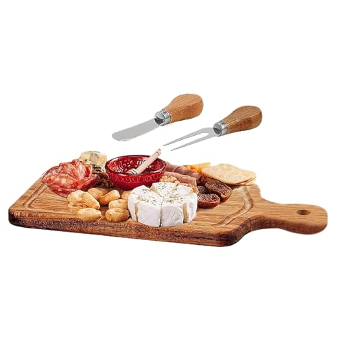 Tabla de queso | Servidores Queso - Bandeja Carne Cuadrada Madera con Cubiertos y Etiqueta Gracias | para Boda Navidad Hogar Familia Fiesta Housewarming