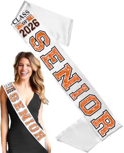 RhinestoneSash Senior Sashes Class of 2025 2026 - Orange and Black PREMIUM GRADE SATIN Sash - Senior Night Supplies
