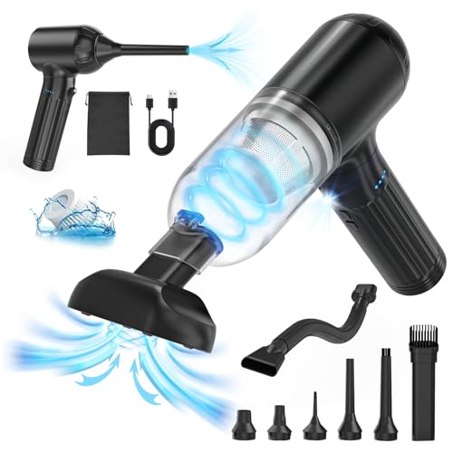 OGMAPLE Car Vacuum Cleaner High Power Handheld Vacuum 150W 17000Pa 4-in-1 Mini Vacuum Cleaner Cordless and Air Duster with 180° Adjustable Handle Led Light Portable Vacuum for Car, Home, Deep Black