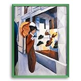 Macke Kunstdruck Hutladen 50x70 cm Wandbild mit kräftigen Farben inkl. Rahmen Skane in Froschgrün aufhängfertig Made in Germany