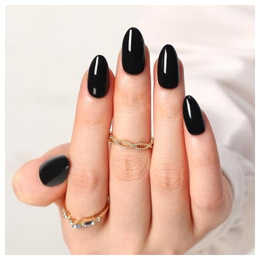Nymora 30 Uñas Press On Negras, Uñas Adhesivas Falsas Negras de Longitud Media, Uñas Press On en Forma de Almendra con Pegamento para Uñas y Lima