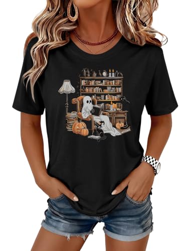 ANRABESS Women Halloween Doodles Shirt Oversized Cute Pumpkin Ghost Tee - image 2
