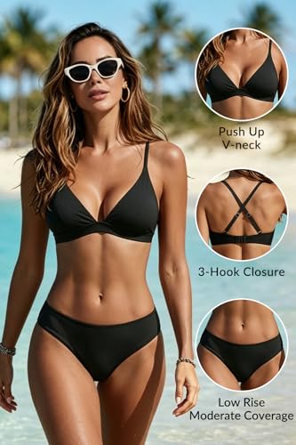 Image of Yonique Womens Push Up Bikini Set - Two Piece Swimsuit V Neck Crisscross Back Bathing Suit 2025 Swimwear