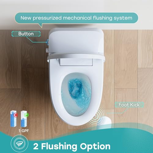 HOROW Non-electric Smart Bidet toilet with Dual Bidet Nozzles Cleanse, Smart Toilet Built-in Pump for Power Flush,Map Flush 1000 Grams, ADA Chair Height Toilets with Footkick Flush