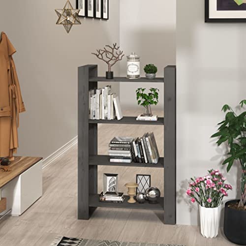 Estantería para libros gris de madera maciza de pino con dimensiones 80x35x125 cm 2