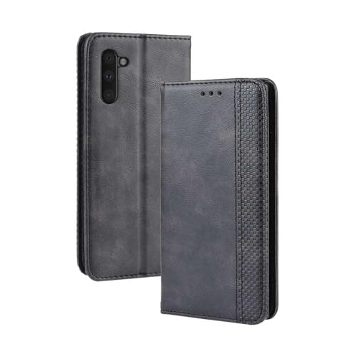Funda para Samsung Galaxy Note 10,Flip magnético Retro,Caso de teléfono de Cuero PU,Diseño de Billetera con 3 Ranuras para Tarjetas y 1 Clip de Dinero -Black