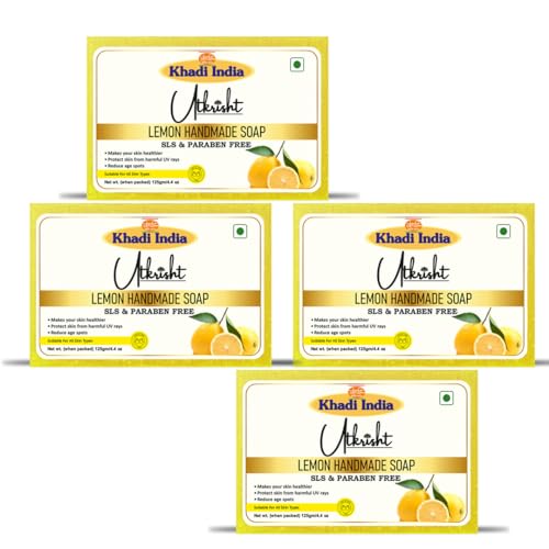 Image of Khadi Lemon Handmade Bathing Soap Bar 125g (Pack of 4) | Natural & Herbal | With Vitamin C | Deep Cleansing For Glowing & Brightening Skin | Help Control Acne & Blemishes | All Skin Types