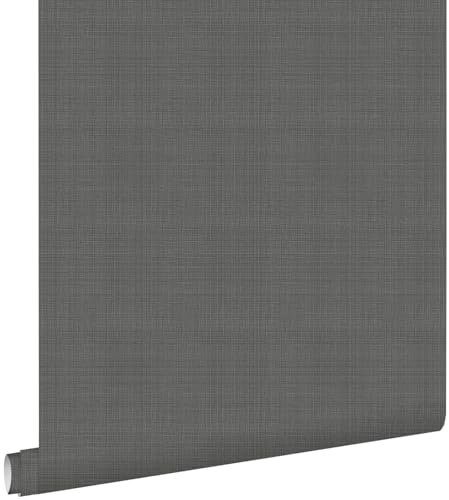 Esta Home papel pintado liso efecto lino gris oscuro 53 cm x 10.05 m