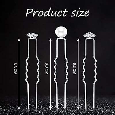 60 Pieces Bridal Wedding Hair Pins Silver Pearl Rhinestone Crystal Flower U Shape Clips Diamond Jewelry Updo Hair Barrettes Prom Styling Decorations Accessories for Brides Bridesmaids Women