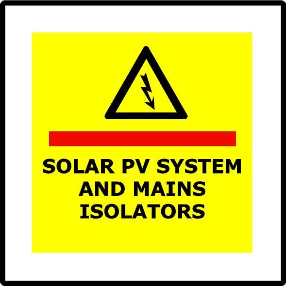 Solar PV System and Mains Insulator self-adhesive vinyl sign - for Safe Solar Panel Maintenance & Installation, High Visibility Warning Sign for Any Building with Solar Panel Installed (5 x 5cm) - x5