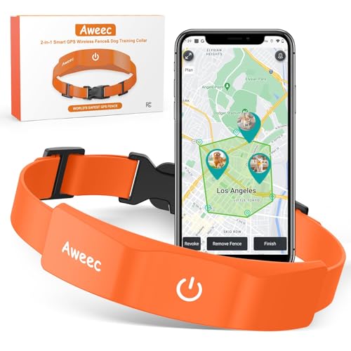 GPS Wireless Dog Fence with Free App, Electric Fence System with Training Collar, Portable Fence for Outdoor Use, Rechargeable Waterproof Flexiable Collar, Adjustable for Large Medium Dogs