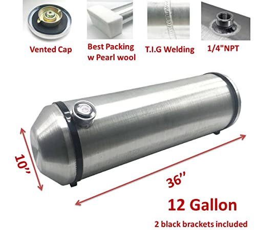 Jsd Auto Parts 12 Gallons Gas Tank / Fuel Tank 10"X36" Spun Aluminum End Fill 1/4" Npt With Cap #TOP1
