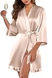 Ekouaer Satin Robes for Women 3/4 Sleeve Silk Bathrobe Soft Light Short Sleepwear Bridesmaid Wedding Party Robes with Pockets