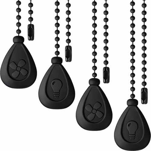 Image of Patelai 4 Pieces Ceiling Fan Pull Chain Extender Ornament 12 Inch Ceiling Pull Chain Extension Classic Drop Shaped Pendant Beaded Ball Cord for Fan light lamp decorative with Connector(Black)