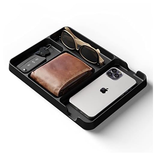 Pocket Deck Black Everyday Carry Tray For Men. EDC Caddy Perfect For Your Night Stand, Entranceway, Office & Man Cave—Made From Bamboo Fiber With Storage Slots For Wallet, Keys, Sunglasses, Cell Phone