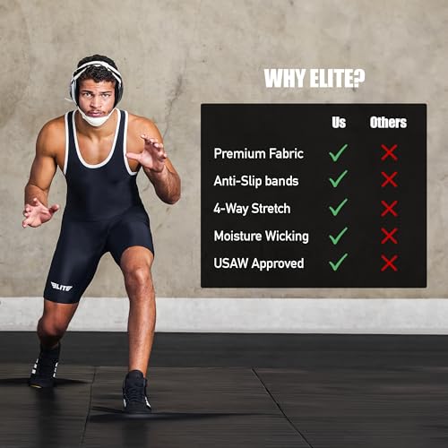 Elite Sports Men’s wrestling singlets, Powerlifting Singlet, Standard Singlet for Men, Wrestling Uniform(Black,A7)