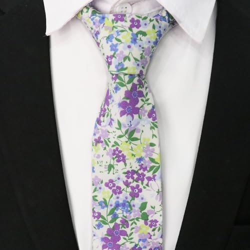 Image of Cotton Floral Ties for Men 2.76 inch Men's Skinny Tie Linen Flower Printed Neck Tie for Wedding Dating Party
