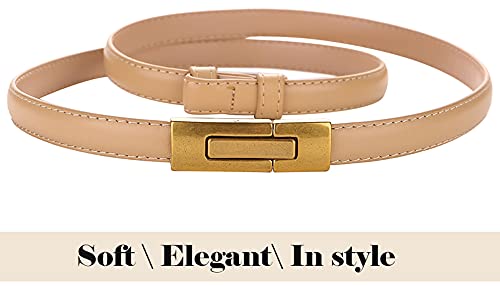 ALAIX Women's Leather Skinny Belt for Dress Adjustable Thin Waist Belt Dress Belt with Vintage Gold Buckle2