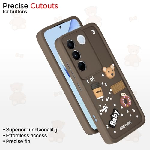 Image of Pikkme Back Cover for Vivo V27 5G / V27 Pro 5G | Cute Fun Cartoon 3D Bear Silicone Full Body Protection Bumper Cover (Brown)