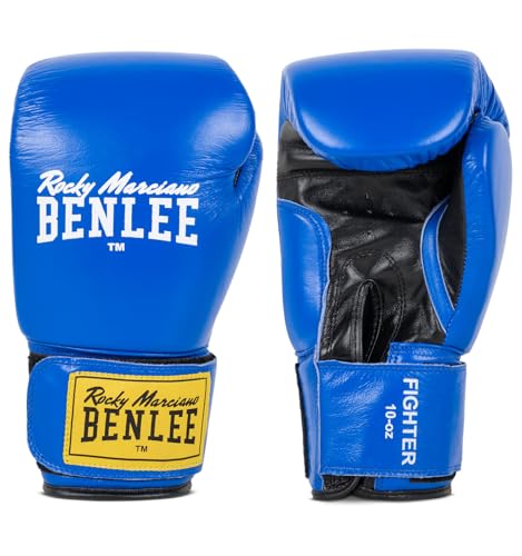 BENLEE Guantes de Boxeo de Piel Fighter, Color Azul y Negro, 18 oz