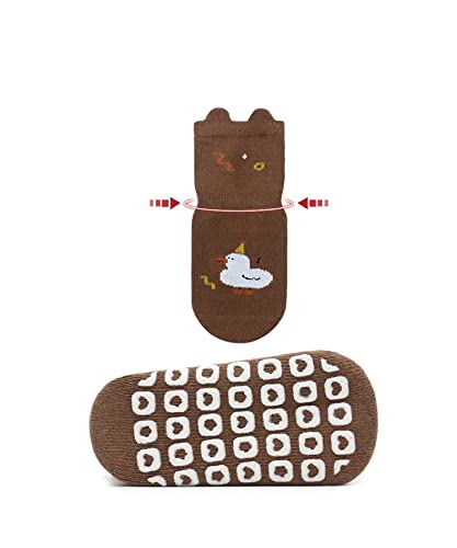 Bycc Bynn 5 pares de meias antiderrapantes para bebês meias de algodão sem patins animais (1-3 anos,