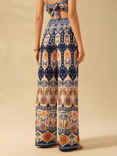 Image of KOTTY Women's Boho Printed Wide-Leg Trousers for Casual and Resort Wear