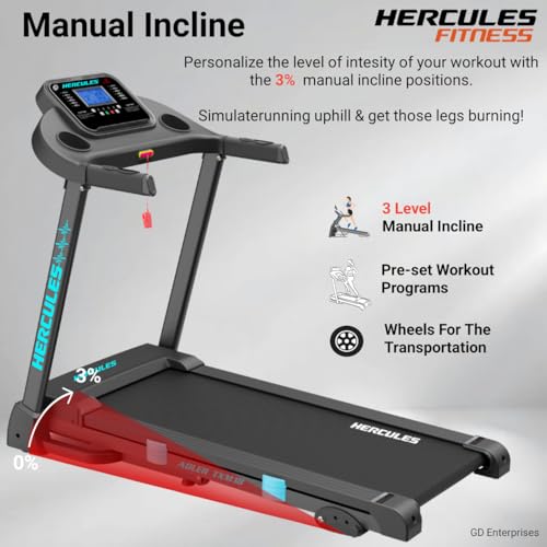 Image of Hercules Fitness Adler TXM18 1.25 HP / 2.5 HP Peak DC Motorized Treadmill Max Speed 12 Km /Hr Max User Weight 110 KG Bluetooth Speaker Foldable Structure Gym Equipment