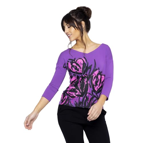 MAMATAYOE Sátira Top para Mujer Color Violeta, Viscosa con Estampado Delantero