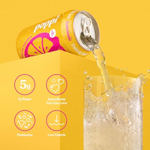 Image of Poppi Prebiotic Soda, Sparkling Water & Fruit Juice, Lemonade, 12 Oz, 12 Pack