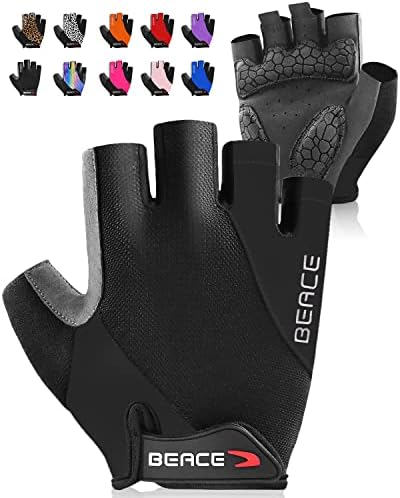 BEACE Cycling Gloves Bike Gloves Biking Gloves Half Finger Road Bike Bicycle Gloves for Men and Women-Breathable Anti-Slip Shock-Absorbing Pad Motorcycle Light Weight Mountain Bike Gloves (Black, L)